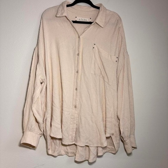 Free People Tops - We The Free Cream Button Up Oversized Boho Size LG Gauzy Lagenlook Resort